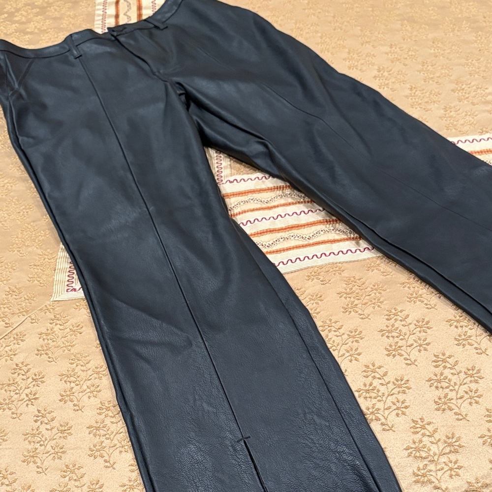 KanCan Black  Faux Leather Women's Straight Leg Pants, Delphine Style, 28